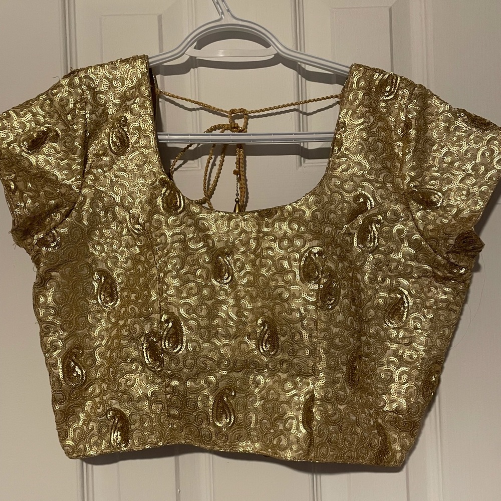 Gold sequin lengha choli/crop top